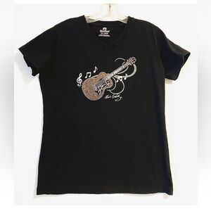 Elvis Black T-Shirt with Guitar Embellishment 2XL